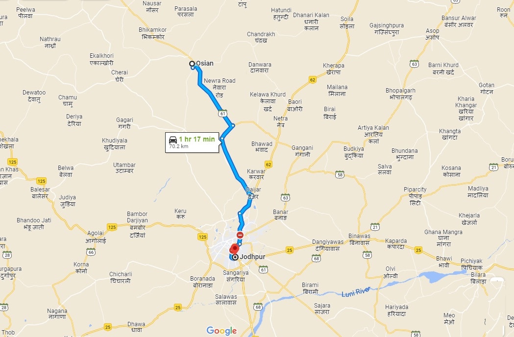Jodhpur Osian Route Map